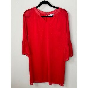 Sunsets & Sweet Tea Red Sheer Party‎ Dress with Bell Sleeves - Holiday Cocktail